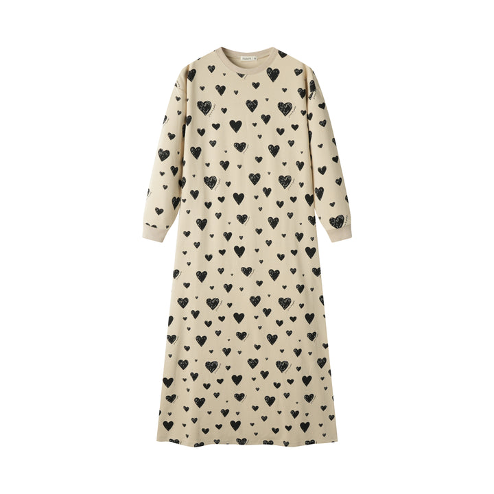 heart print nightgown - oatmeal