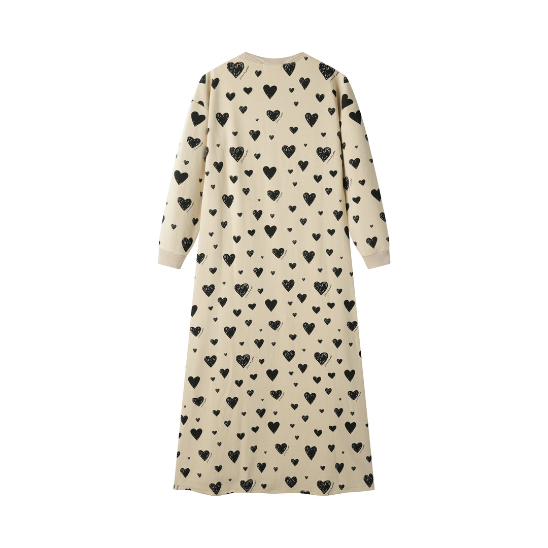 heart print nightgown - oatmeal