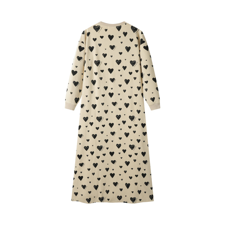 heart print nightgown - oatmeal