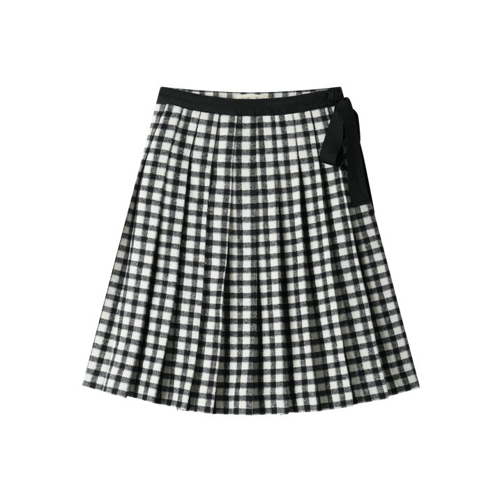 checkered pleated skirt with tie - black checkered