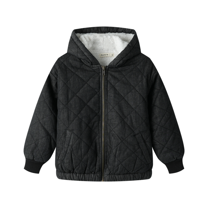 hooded quilted jacket - black denim