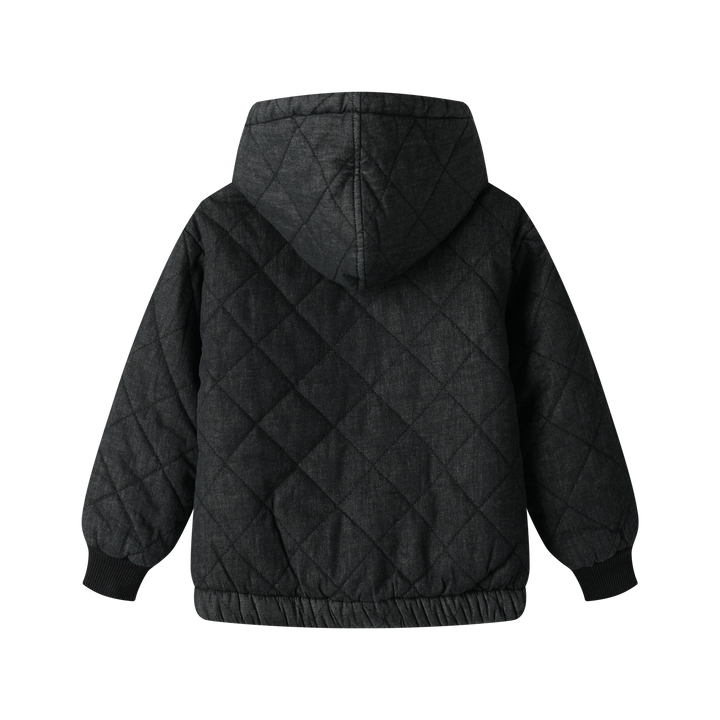 hooded quilted jacket - black denim