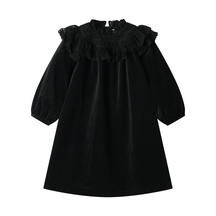 velvet dress with lace collar - black