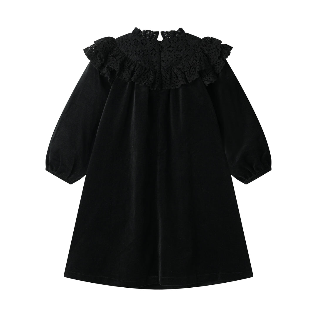 velvet dress with lace collar - black