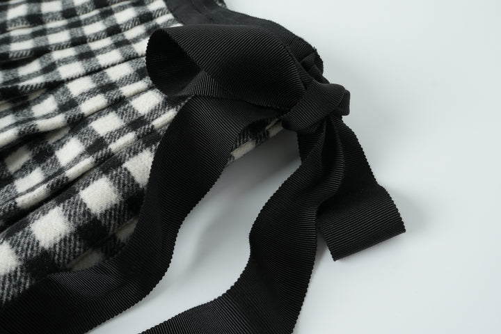 checkered pleated skirt with tie - black checkered