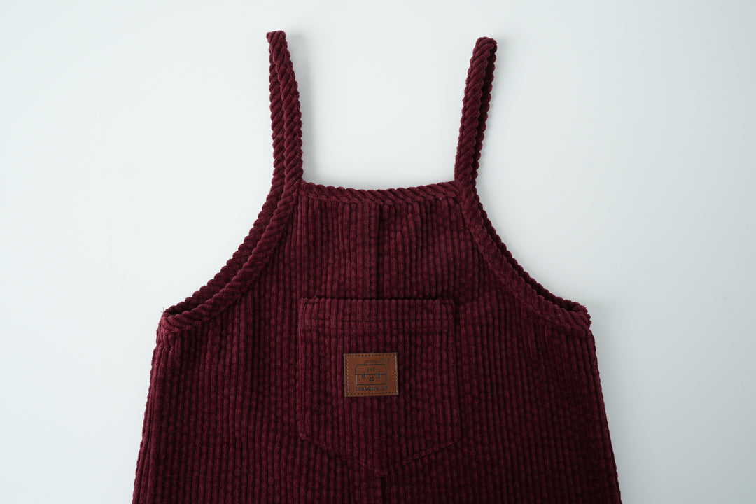 corduroy romper with pocket - burgundy