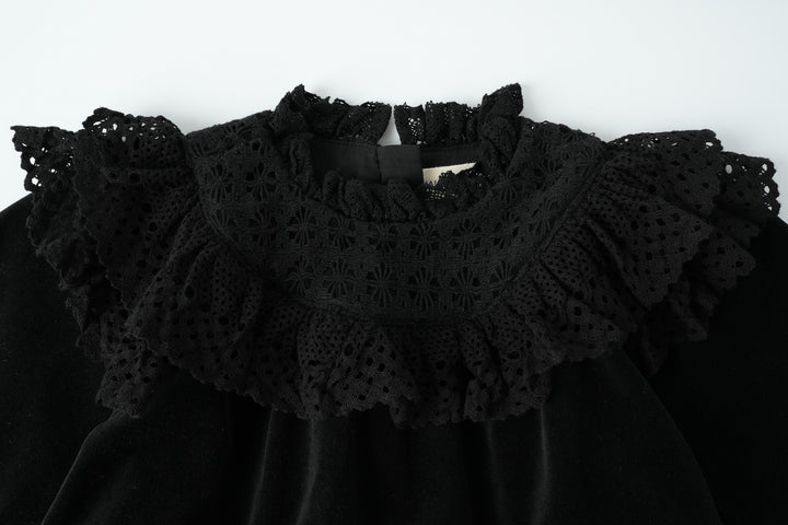 velvet dress with lace collar - black