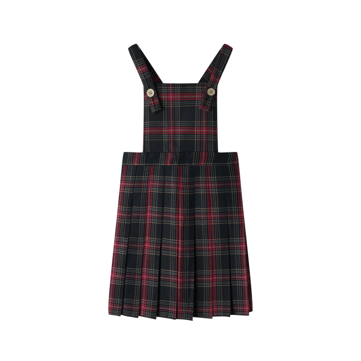 plaid pleated pinafore - burgundy plaid