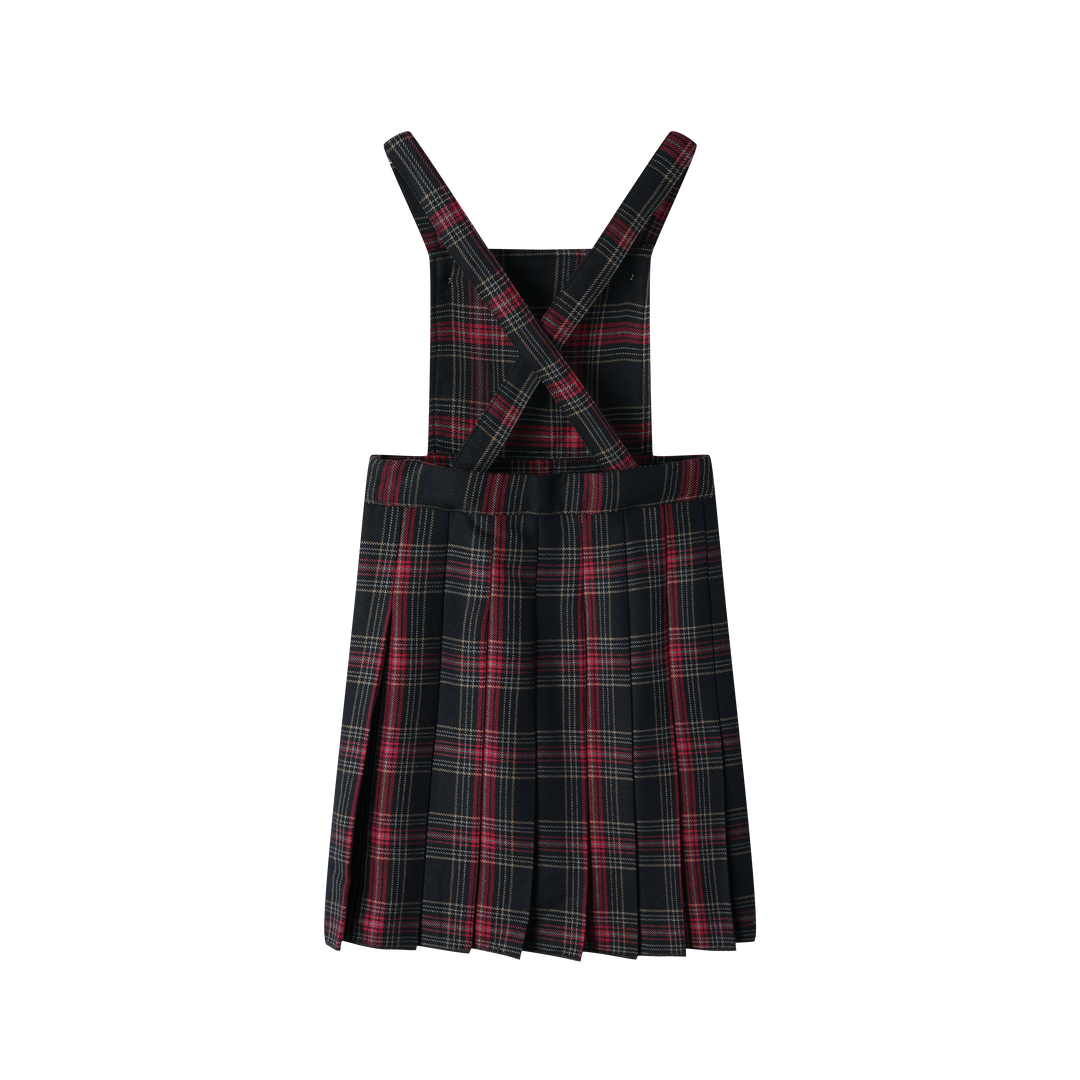 plaid pleated pinafore - burgundy plaid