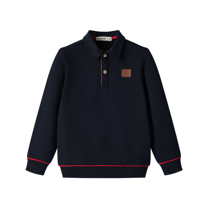 boys polo with trim - navy