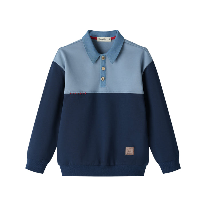 colorblock polo with denim collar - navy colorblock