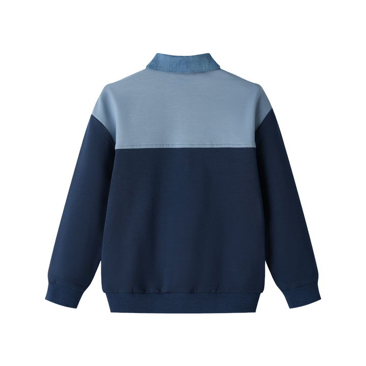 colorblock polo with denim collar - navy colorblock