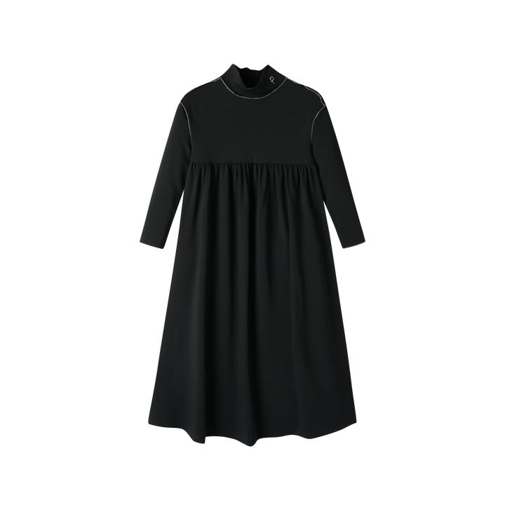 turtleneck maxi dress with piping - black