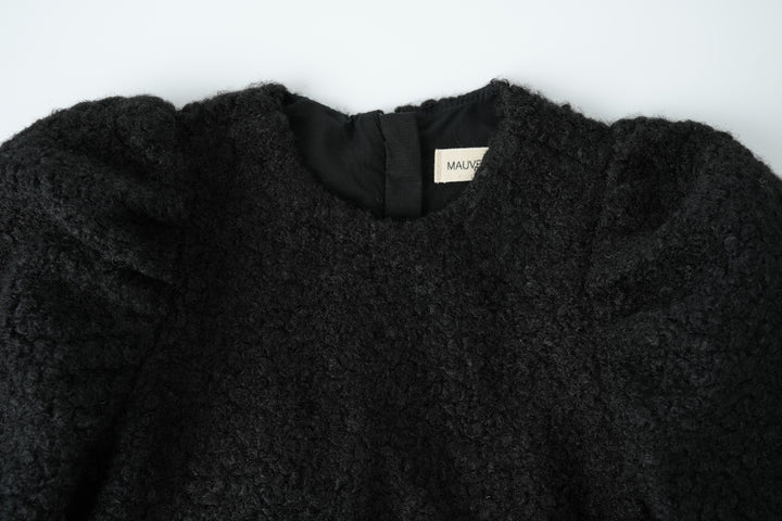 sherpa dress with bow - black