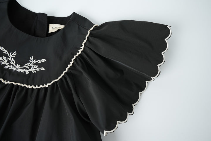 flutter sleeve taffeta jumper - black