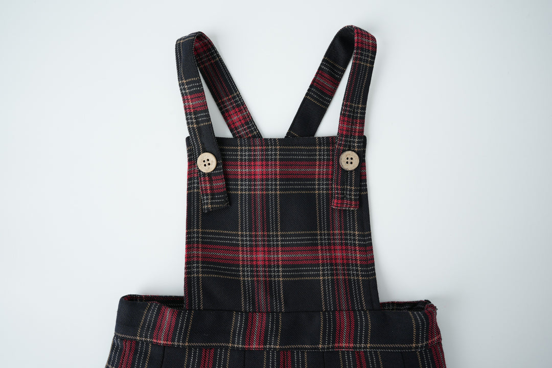 plaid pleated pinafore - burgundy plaid