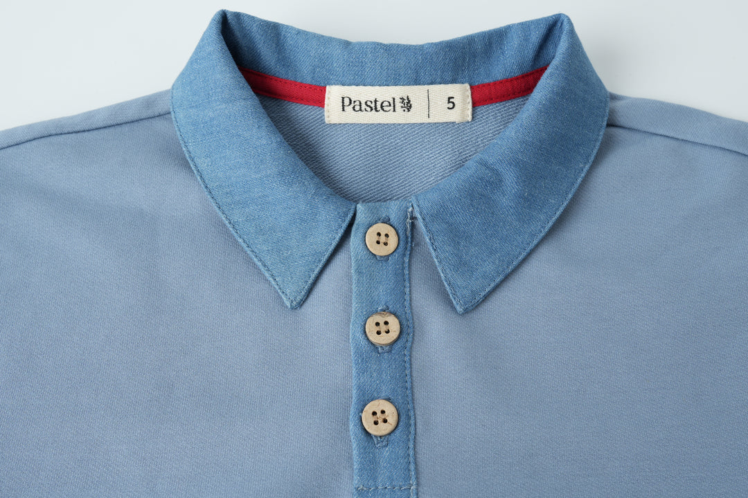 colorblock polo with denim collar - navy colorblock