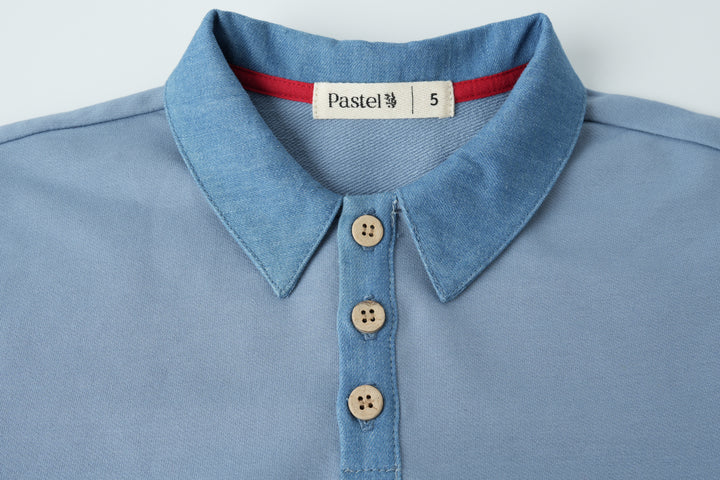 colorblock polo with denim collar - navy colorblock