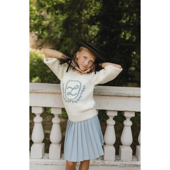 top l/s knit emblem sweater - cream