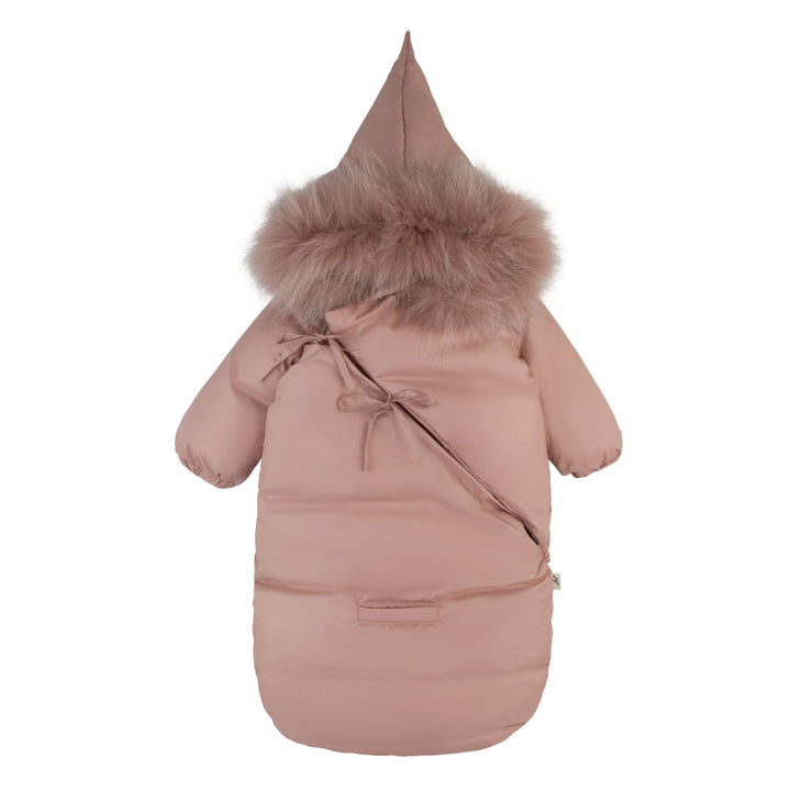 snowsuit padded wrap zip with fur hood - rose
