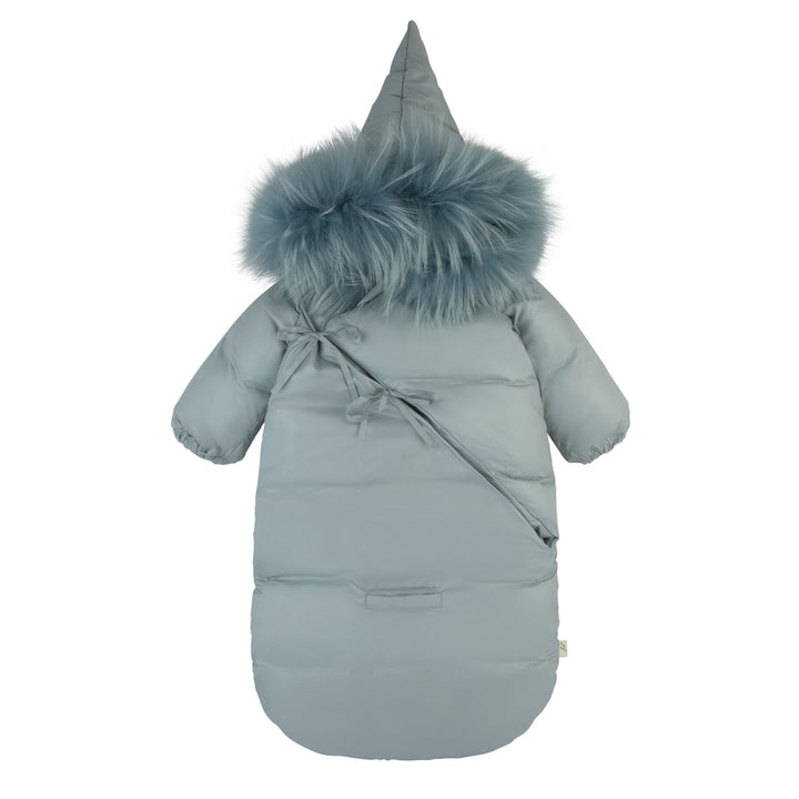 snowsuit padded wrap zip with fur hood - stone blue