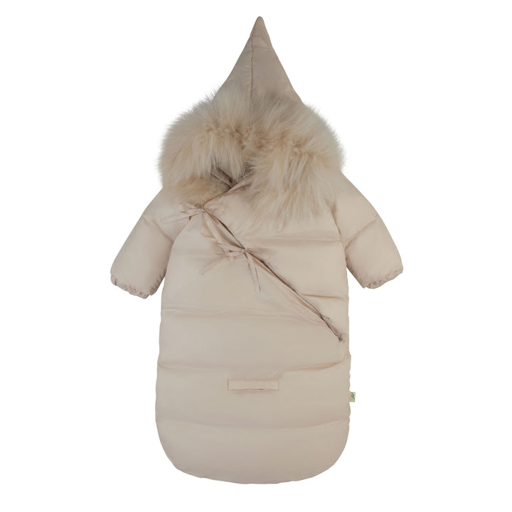 snowsuit padded wrap zip with fur hood - champagne