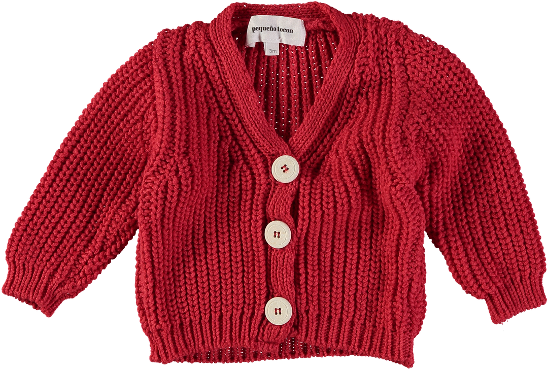 top l/s chunky crochet v cardigan - red