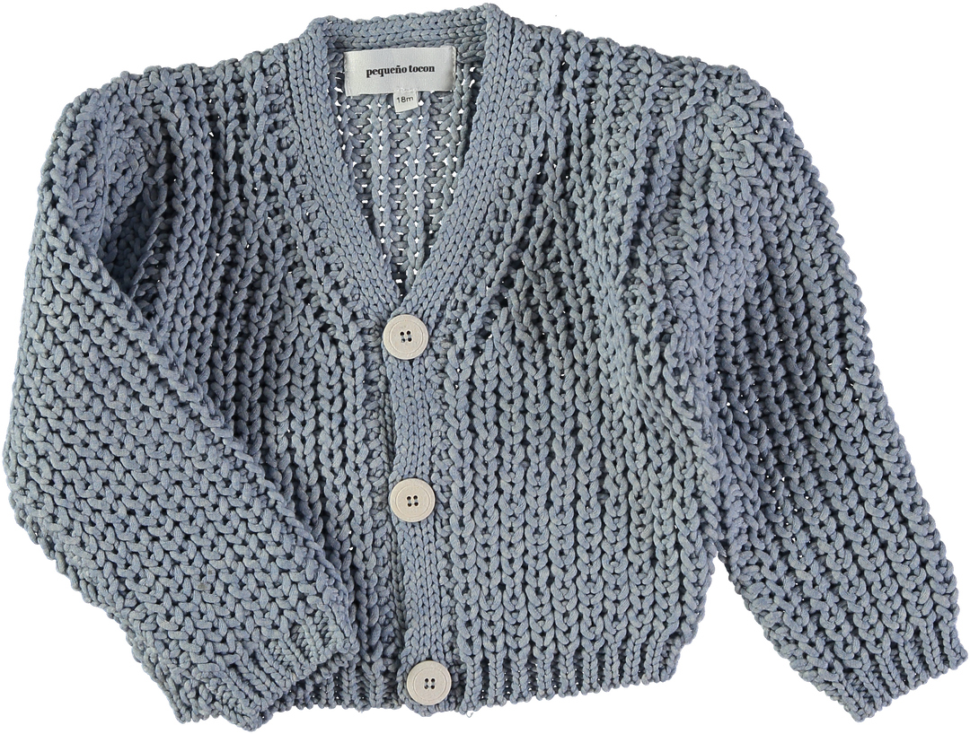 top l/s chunky crochet v cardigan - blue