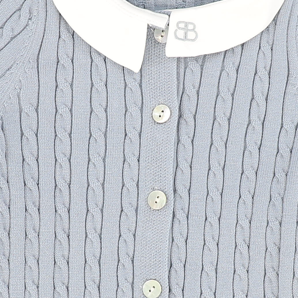 one piece cable knit long overalls with collar - light blue