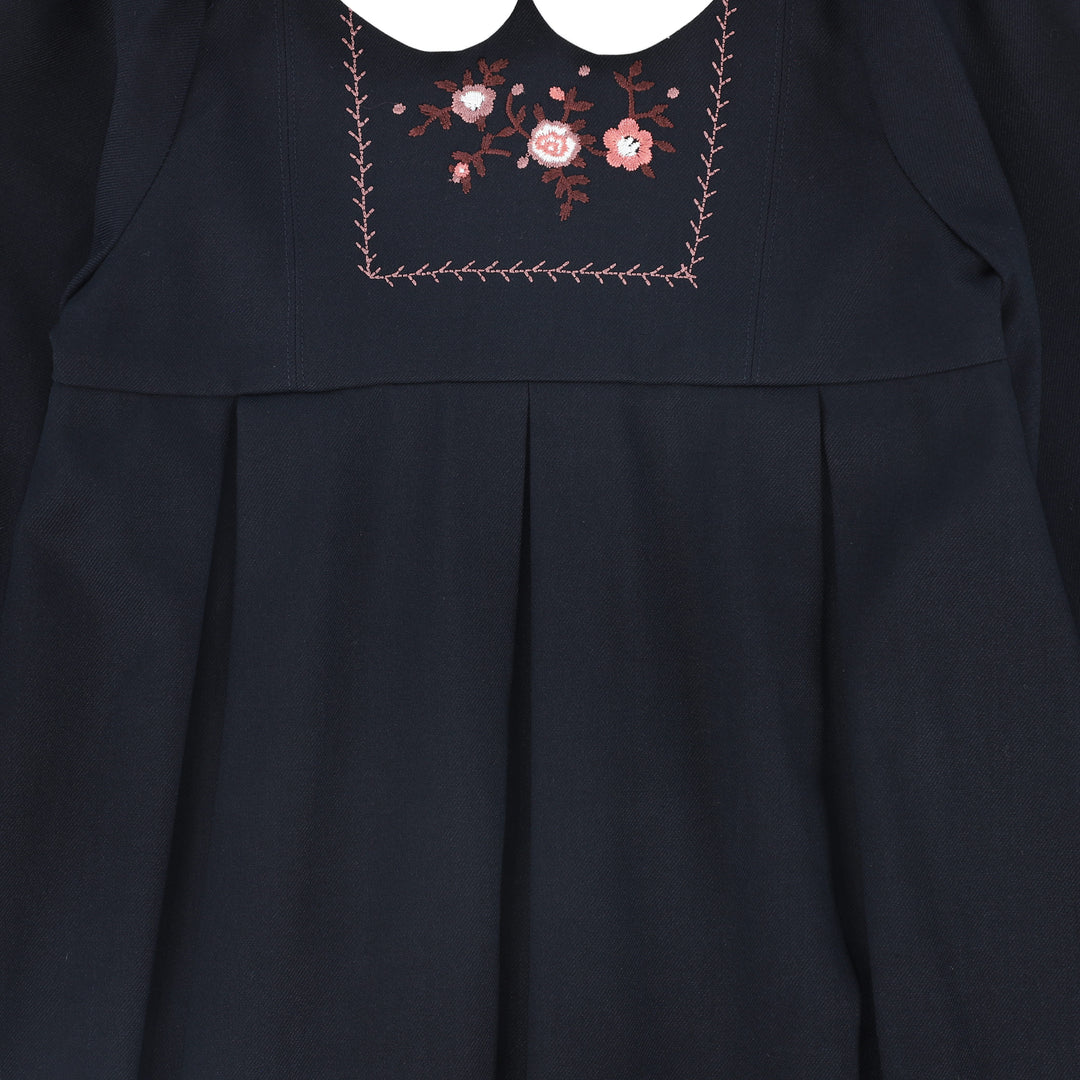 dress wool embroidered yoke with collar - navy