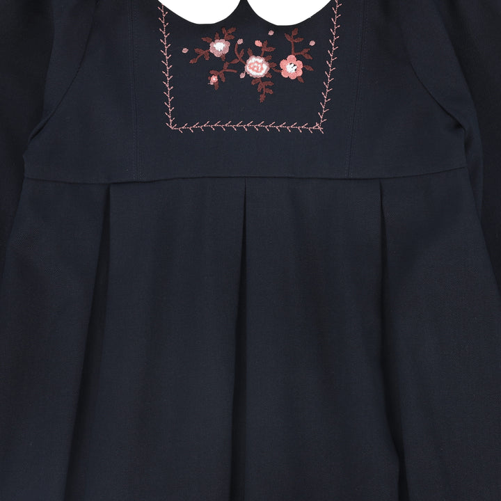 dress wool embroidered yoke with collar - navy
