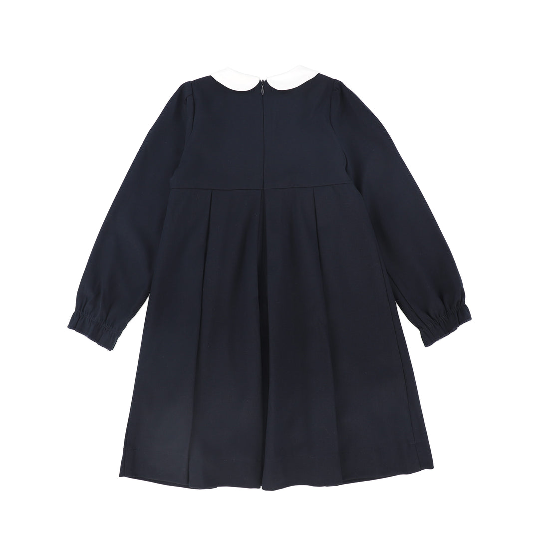 dress wool embroidered yoke with collar - navy