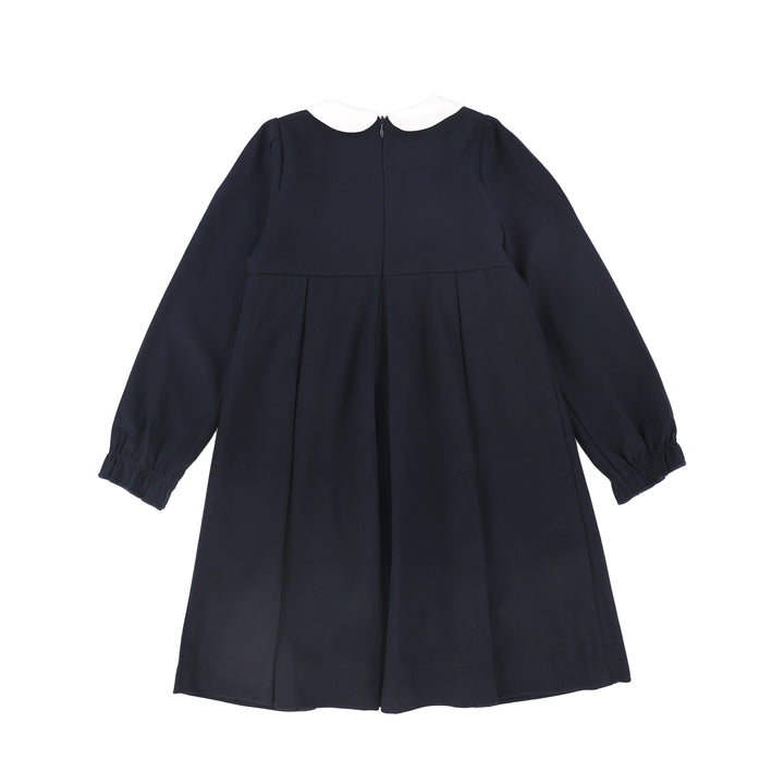 dress wool embroidered yoke with collar - navy