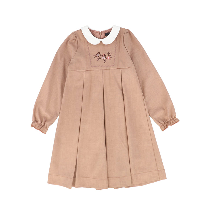 dress wool embroidered yoke with collar - pink