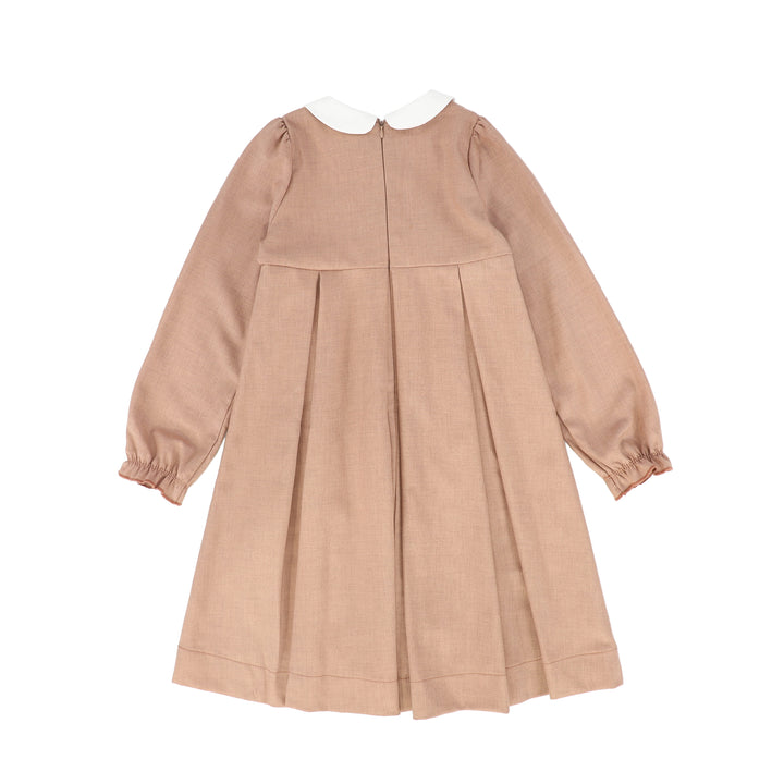 dress wool embroidered yoke with collar - pink