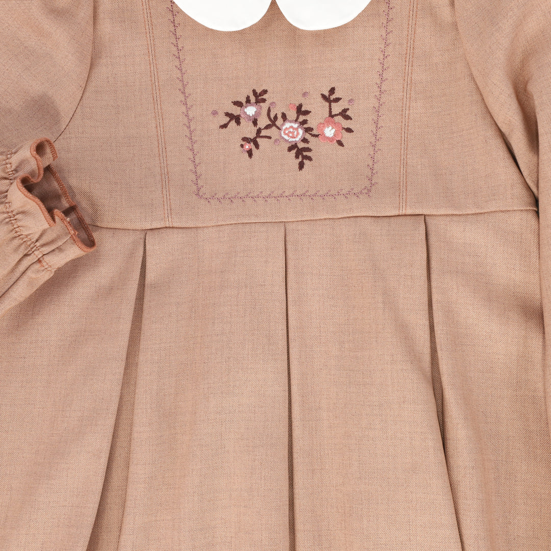 dress wool embroidered yoke with collar - pink