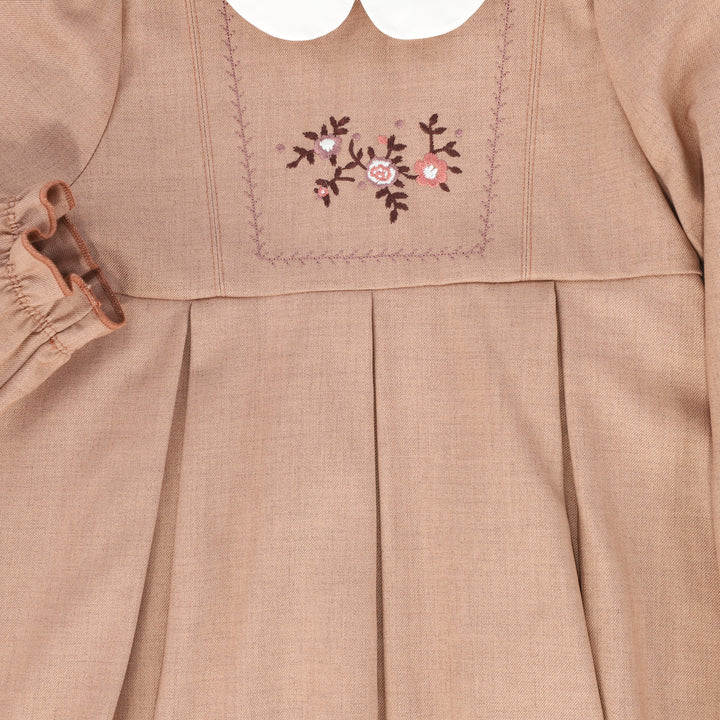 dress wool embroidered yoke with collar - pink