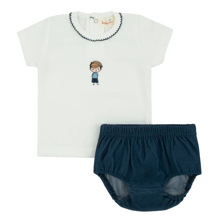 set outfit doll tee and bloomers - white/blue