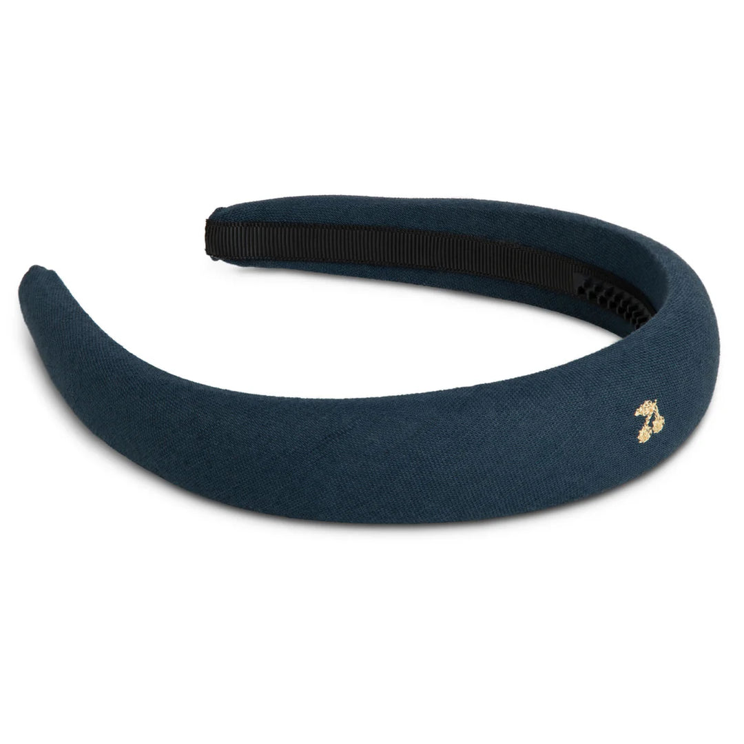 headband gold thread cherry embroidered - navy
