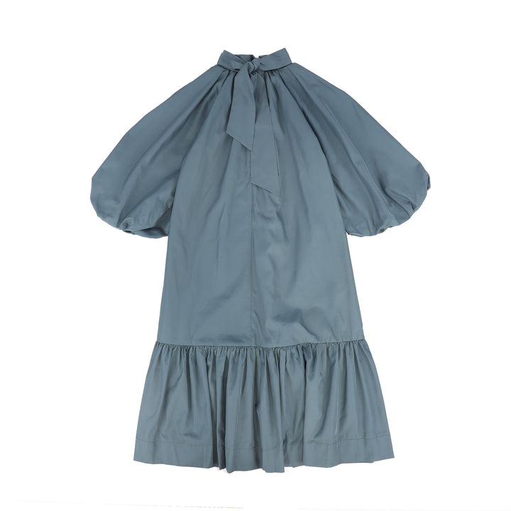 dress taffeta back tie - dusty blue