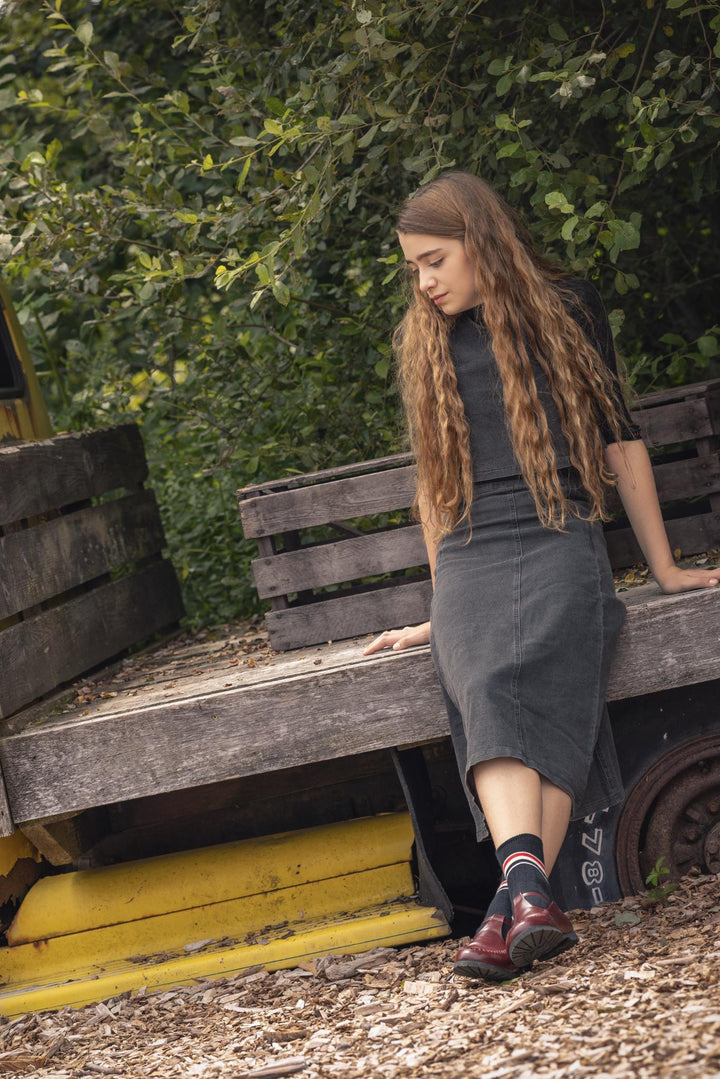 skirt denim paneled midi - smoke denim