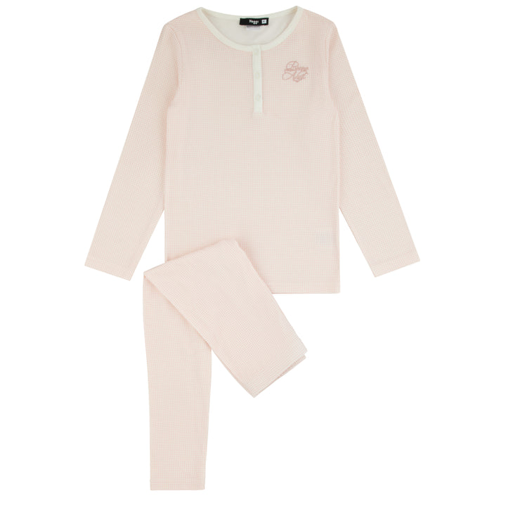 pajamas gingham henley top and pants - pink print-145