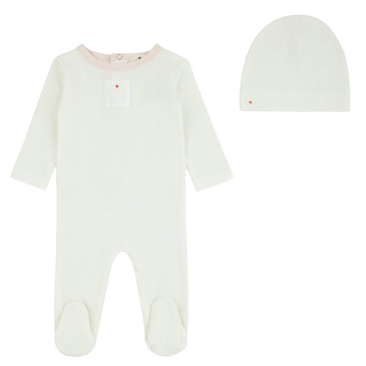 set footie teddy patch with beanie and blanket - pink print-145