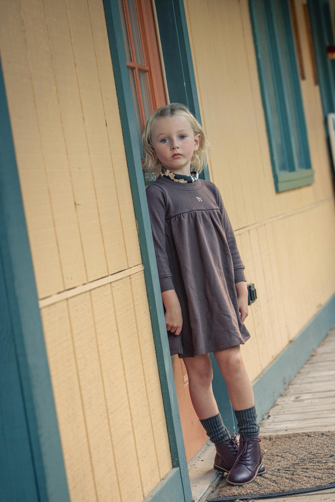 dress printed mockneck - brown