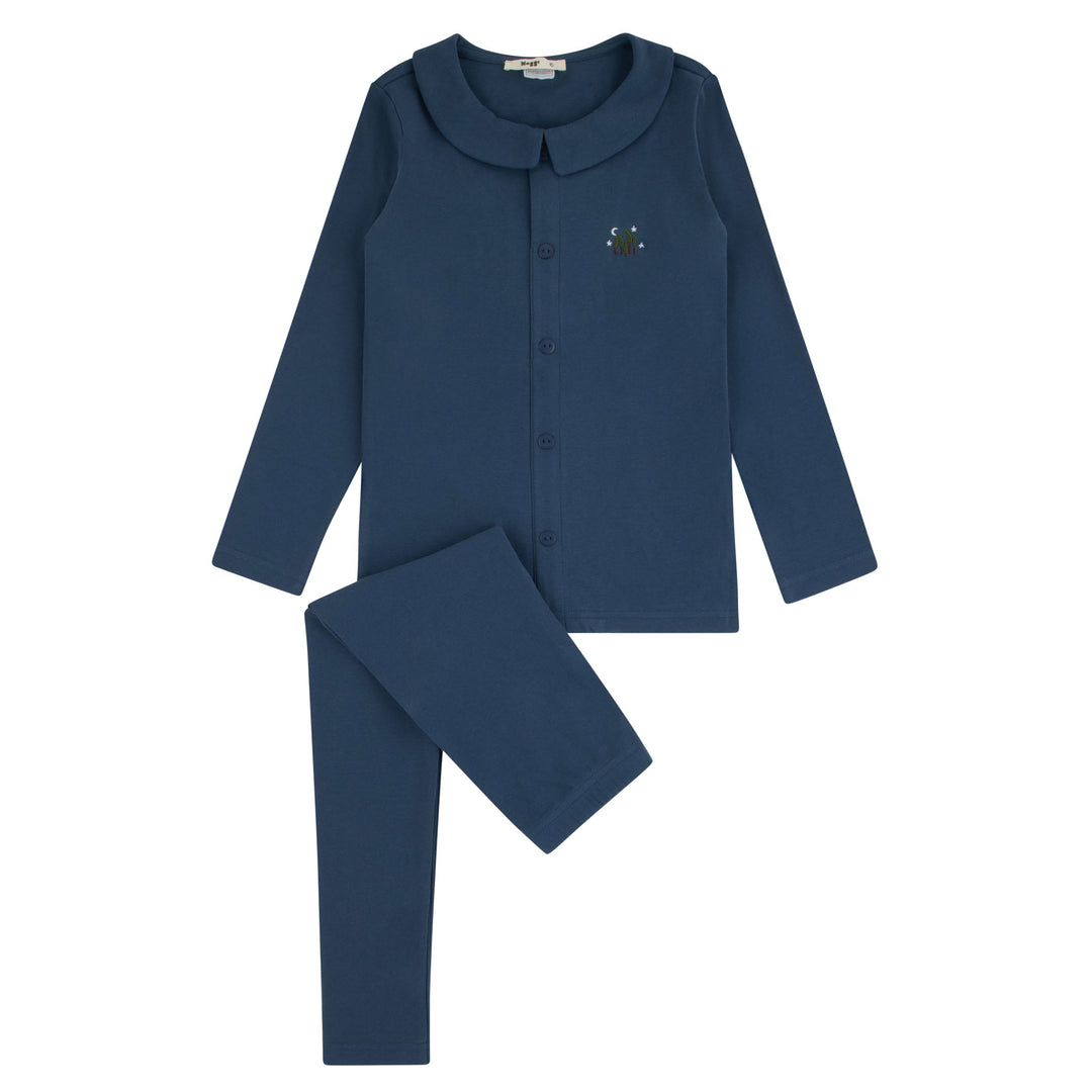 pajamas embroidered pocket grandpa shirt and pants - bluestone-170