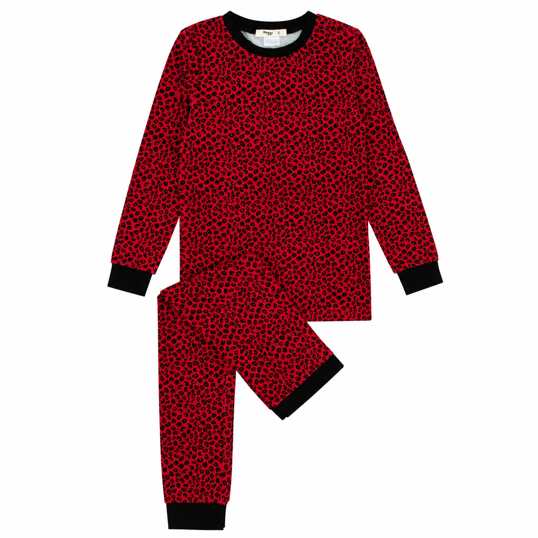 pajamas leopard print top and pants - red print-199