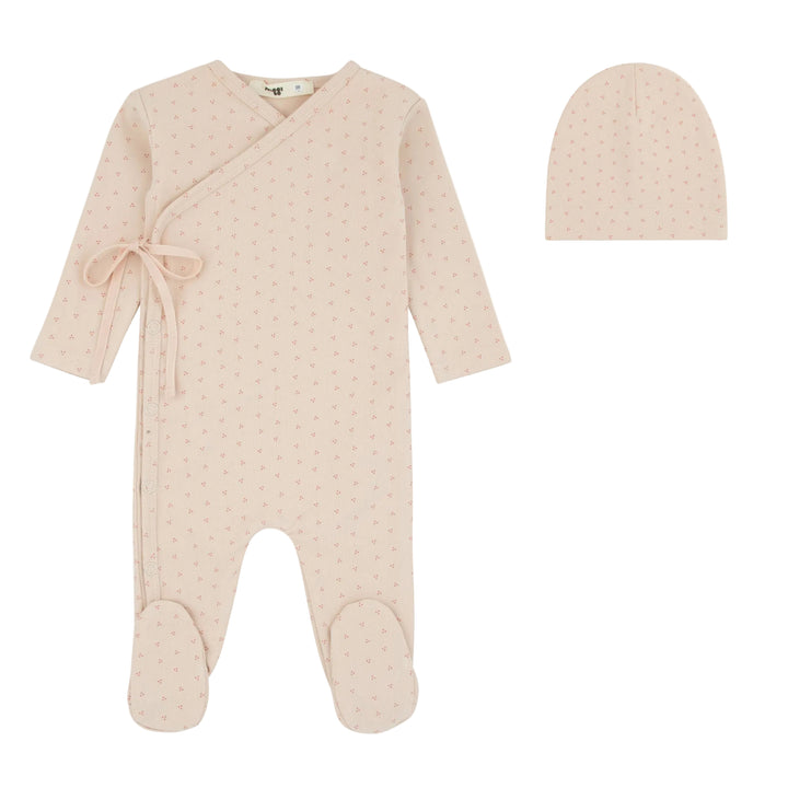 set footie dot print wrap with beanie and blanket - pink/red-145