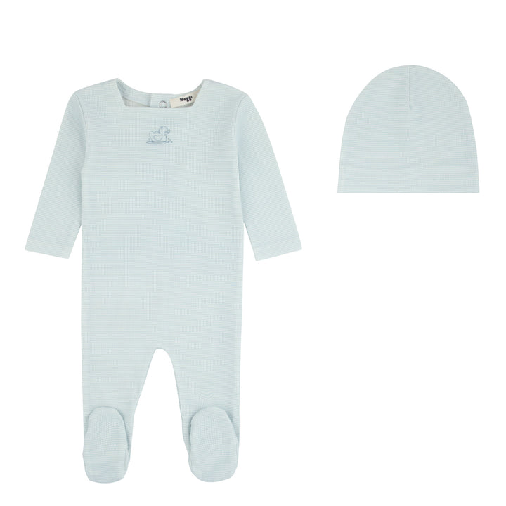 set footie striped ducky with beanie and blanket - dusty blue-170