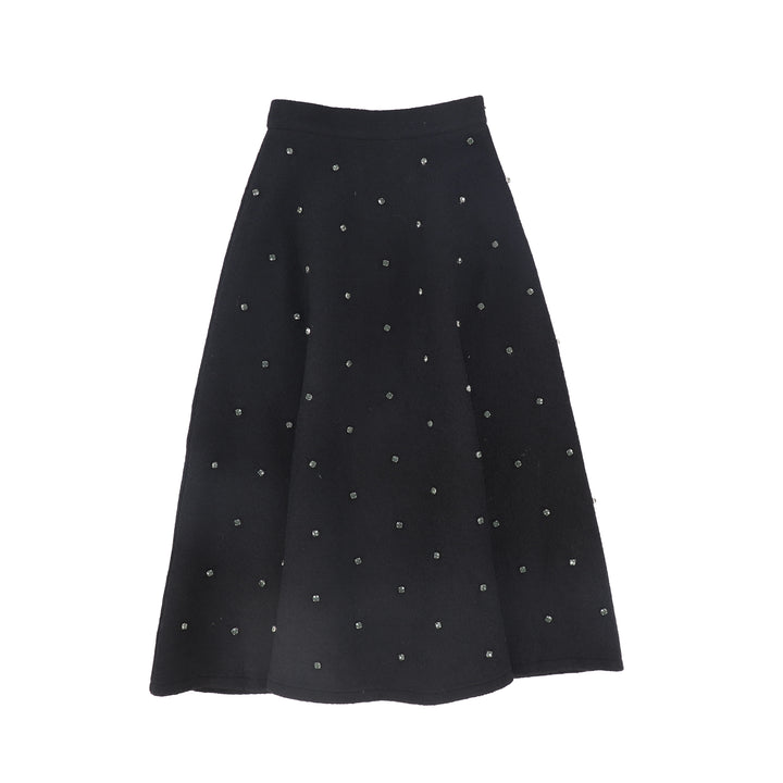 skirt midi wool with studs - black