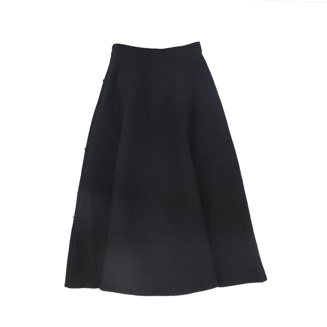 skirt midi wool with studs - black